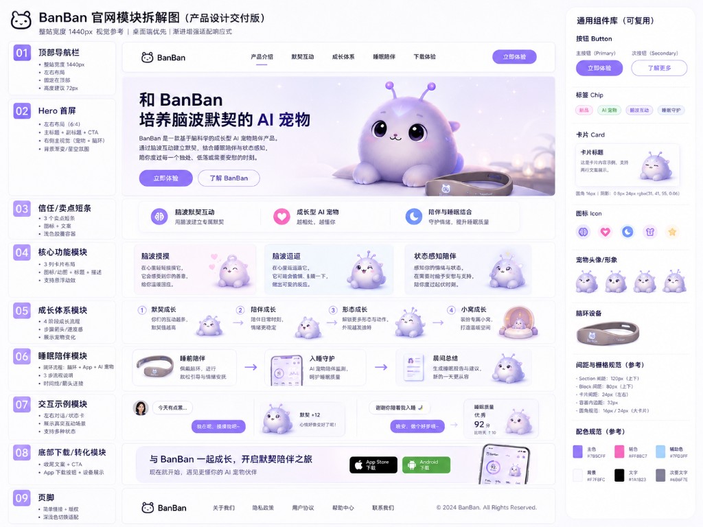BanBan 紫色 AI 宠物与脑环产品参考视觉